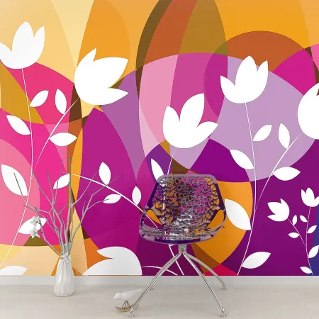 Фотообои Абстрактная панорама с цветами, арт. 43560, пример фотообоев на стене