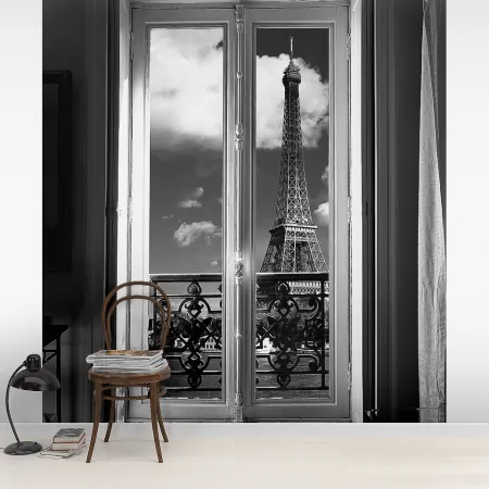 Фотообои Окно В Париж, арт. 44100, пример фотообоев на стене