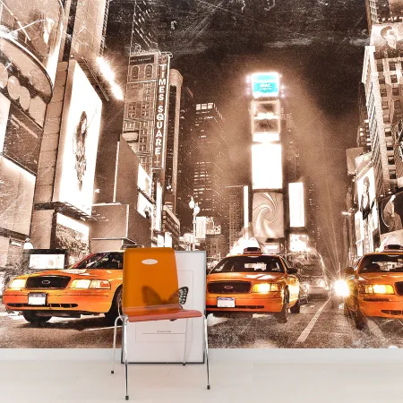 Фотообои Нью-Йоркское такси, арт. 44157, пример фотообоев на стене