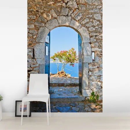 Фотообои Каменная арка с видом на море, арт. 44179, пример фотообоев на стене