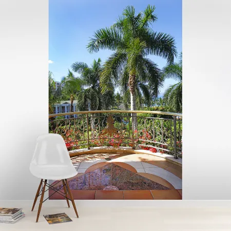 Фотообои Балкон с видом на пальмы, арт. 44184, пример фотообоев на стене