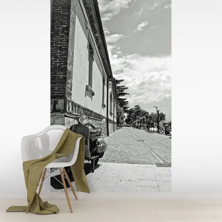 Фотообои Улица. Черно-белая., арт. 44249, пример фотообоев на стене