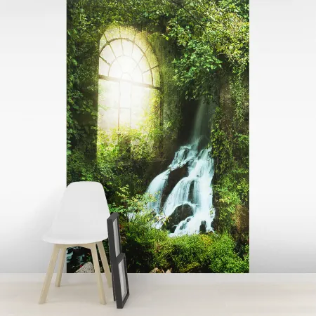 Фотообои Водопад и окно, арт. 44345, пример фотообоев на стене