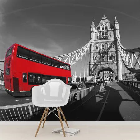 Фотообои Лондон. Автобус на мосту., арт. 44369, пример фотообоев на стене