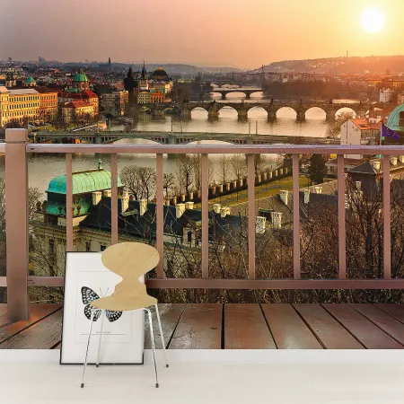 Фотообои Вид с балкона на вечернюю Прагу, арт. 44376, пример фотообоев на стене