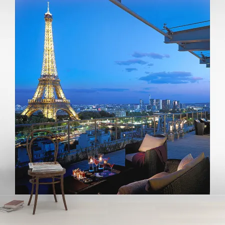 Фотообои Вечер в Париже, арт. 44475, пример фотообоев на стене