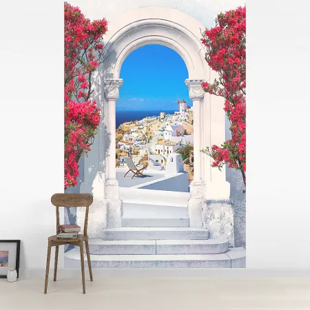 Фотообои Арка на острове Санторини, арт. 44489, пример фотообоев на стене