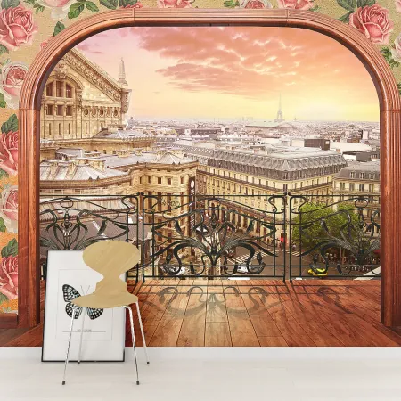 Фотообои Уютный балкон в центре Парижа, арт. 44494, пример фотообоев на стене