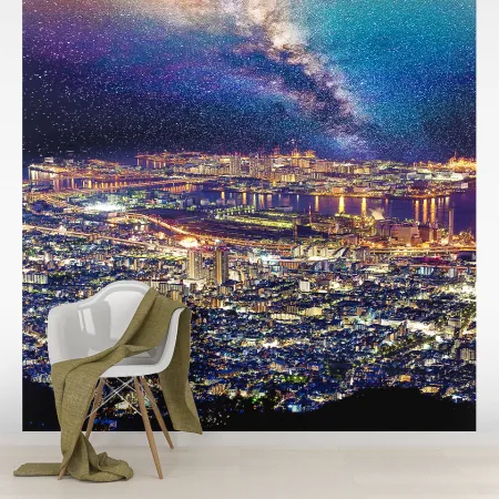 Фотообои Мегаполис под звездным небом, арт. 45458, пример фотообоев на стене