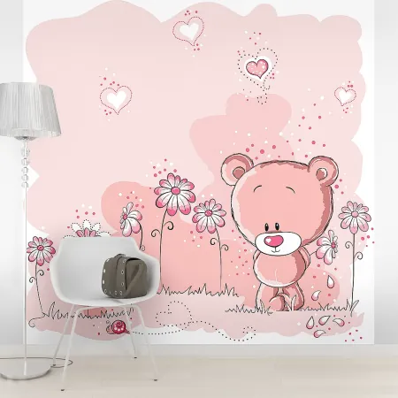 Фотообои Розовый Мишка, арт. 46233, пример фотообоев на стене