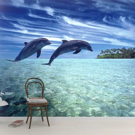 Фотообои Дельфины, арт. 48013, пример фотообоев на стене