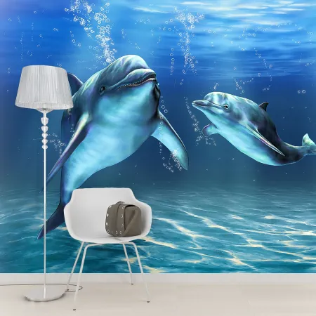 Фотообои Дельфины, арт. 48207, пример фотообоев на стене