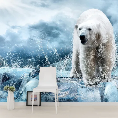 Фотообои Белый медведь на льдине, арт. 48333, пример фотообоев на стене