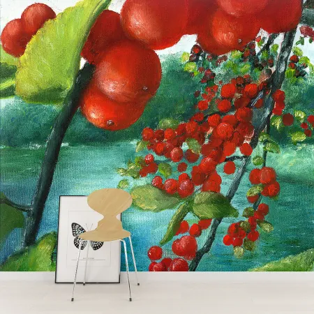 Фотообои Красные ягоды, арт. 49001, пример фотообоев на стене