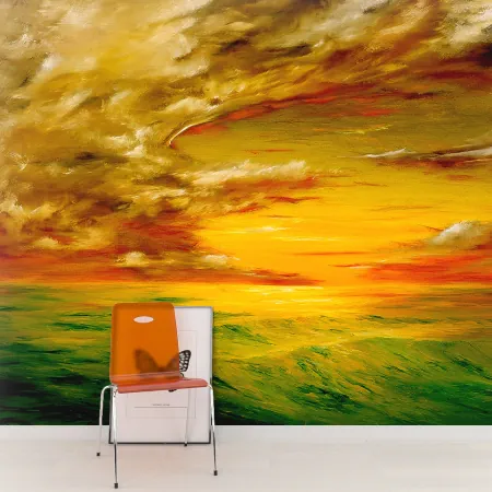 Фотообои Оранжевый закат, арт. 49002, пример фотообоев на стене