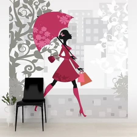 Фотообои Девушка с зонтиком, арт. 49084, пример фотообоев на стене