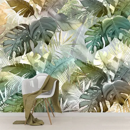 Фотообои тропические листья, арт: 49124, пример фотообоев на стене