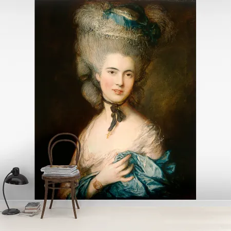Фотообои Портрет Дамы В Голубом, арт. 50184, пример фотообоев на стене