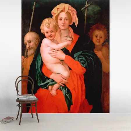 Фотообои Мадонна С Младенцем, Св. Иосифом И Иоанном Крестителем, арт. 50247, пример фотообоев на стене