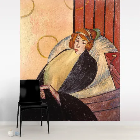 Фотообои Woman On A Chair, арт. 50278, пример фотообоев на стене
