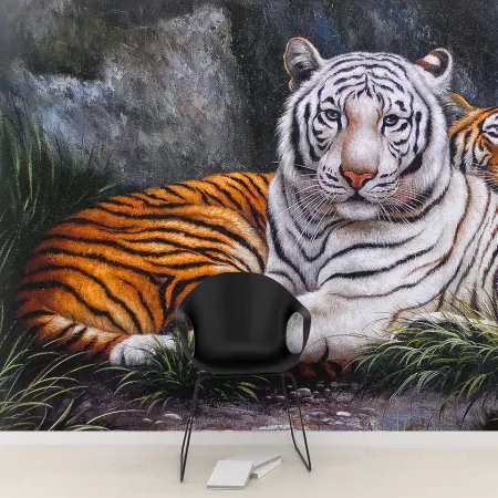 Фотообои Тигры, арт. 50340, пример фотообоев на стене