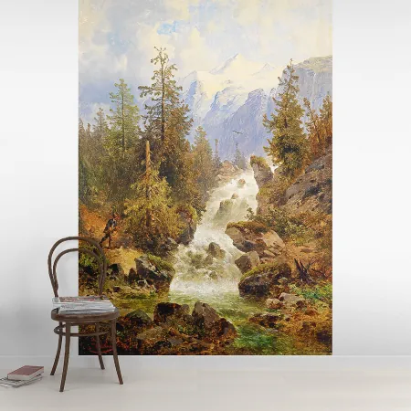 Фотообои Водопад в горах, арт. 50416, пример фотообоев на стене