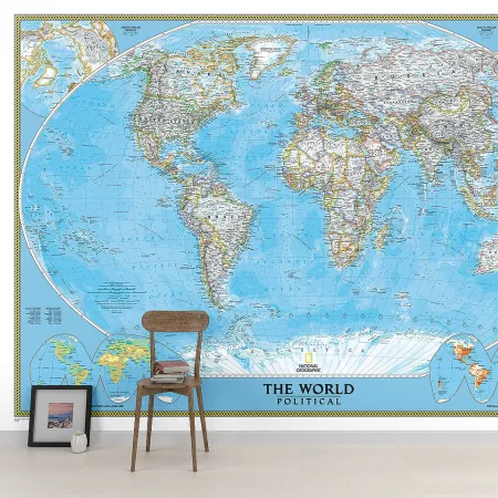 Фотообои Политическая карта мира, арт. 51024, пример фотообоев на стене