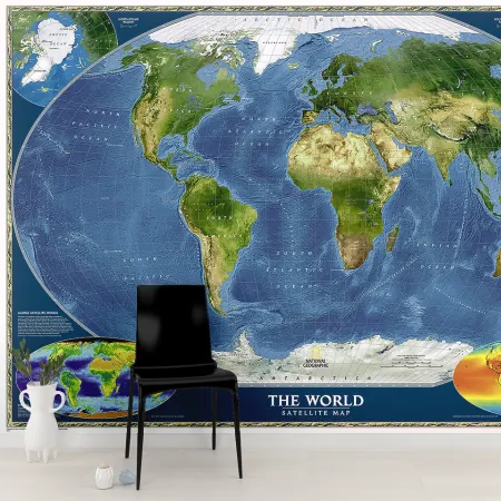 Фотообои Спутниковая карта мира, арт. 51027, пример фотообоев на стене