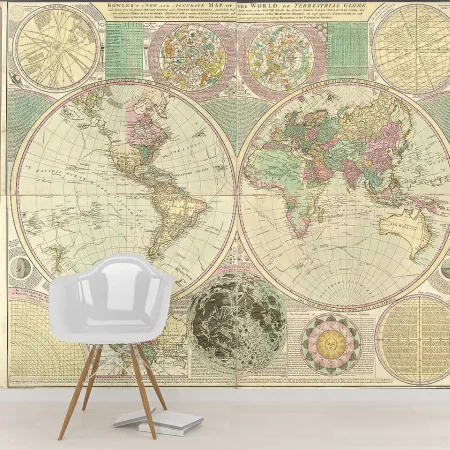 Фотообои Карта мира 1796, арт. 51037, пример фотообоев на стене