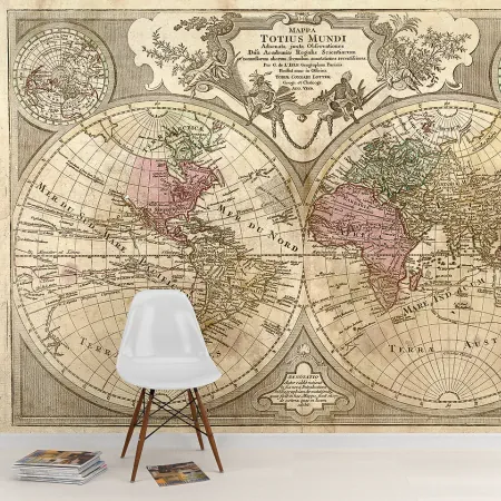 Фотообои Карта мира 1675-1726, арт. 51041, пример фотообоев на стене