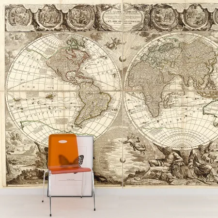 Фотообои Карта мира 1708, арт. 51046, пример фотообоев на стене