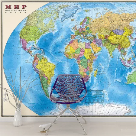 Фотообои Политическая карта мира, арт. 51050, пример фотообоев на стене