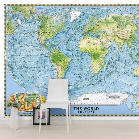 Фотообои Физическая карта мира, арт. 51052, пример фотообоев на стене