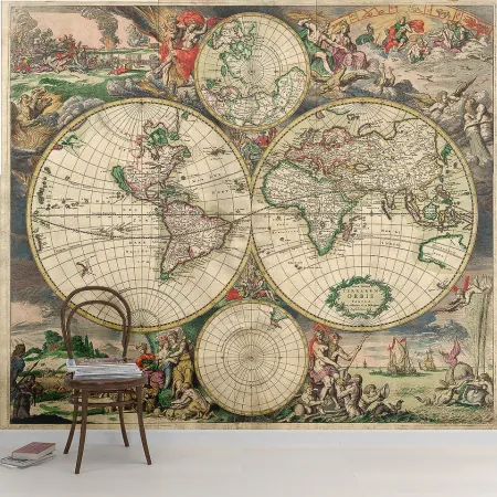 Фотообои Карта мира 1689, арт. 51072, пример фотообоев на стене
