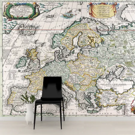 Фотообои Старая карта Европы, арт. 51077, пример фотообоев на стене