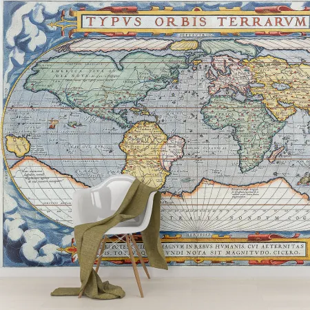 Фотообои Старинная карта мира, арт. 51079, пример фотообоев на стене