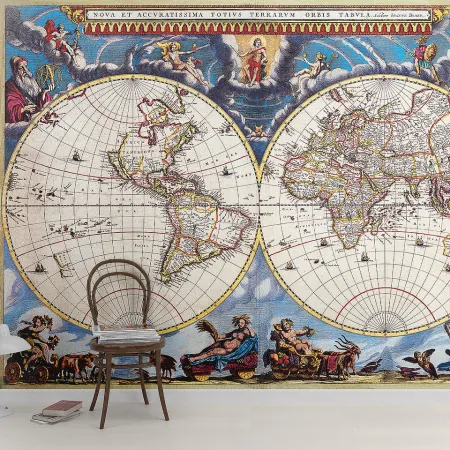 Фотообои Старинная карта мира, арт. 51087, пример фотообоев на стене