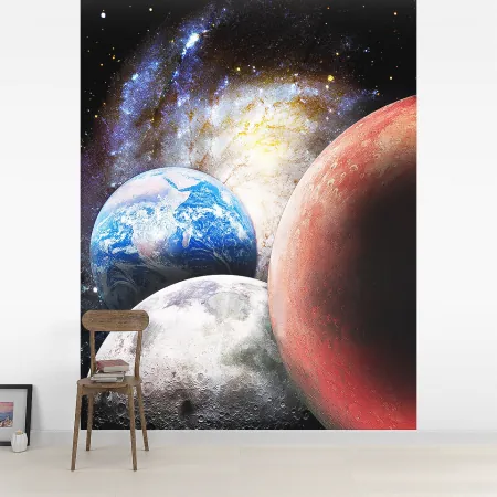 Фотообои Три планеты, арт. 52098, пример фотообоев на стене