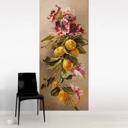Фотообои Цветы и лимоны, арт. 54090, пример фотообоев на стене