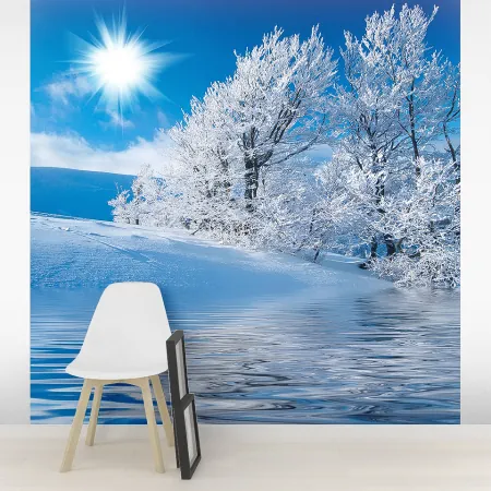 Фотообои Зимний Пейзаж, арт. 55051, пример фотообоев на стене