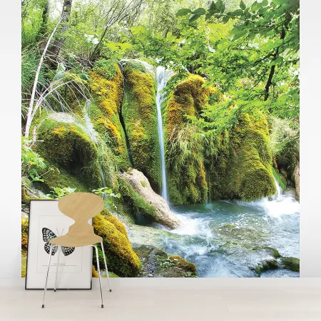 Фотообои Лесной Водопад, арт. 55301, пример фотообоев на стене