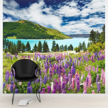 Фотообои Горный пейзаж с цветами, арт. 55556, пример фотообоев на стене