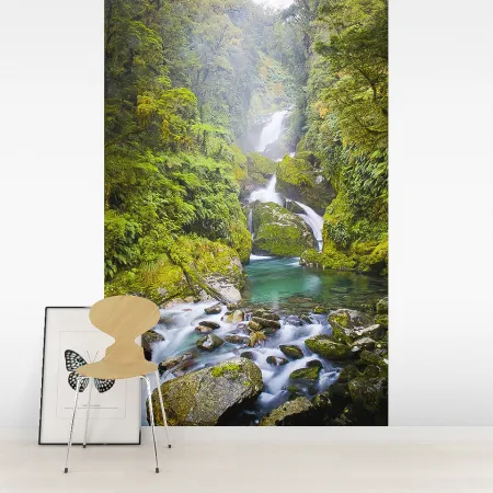 Фотообои Горный водопад, арт. 55557, пример фотообоев на стене