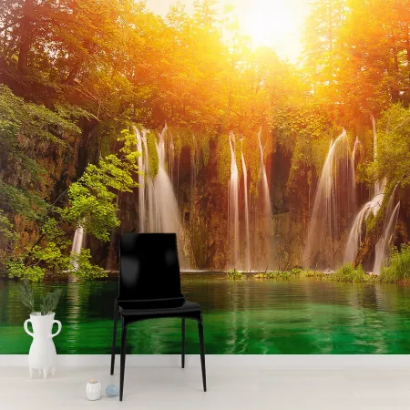 Фотообои Осенний водопад, арт. 55609, пример фотообоев на стене