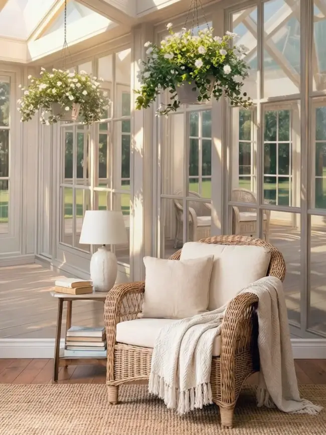 фотообои Солнечная веранда арт:55700-2 с солнечной белой верандой и панорамными окнами близко