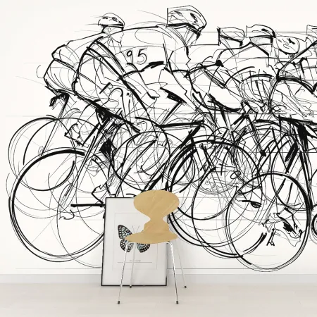 Фотообои Велосипедисты, арт. 56056, пример фотообоев на стене