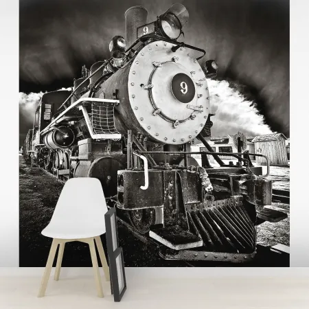 Фотообои Черно-белый локомотив, арт. 57242, пример фотообоев на стене