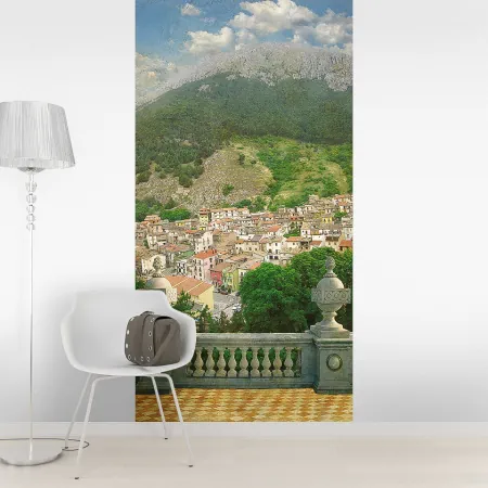 Фотообои Городок в горах, арт. 58125, пример фотообоев на стене