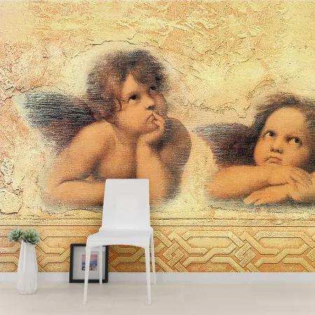 Фотообои Ангелы на винтажном фоне, арт. 58156, пример фотообоев на стене