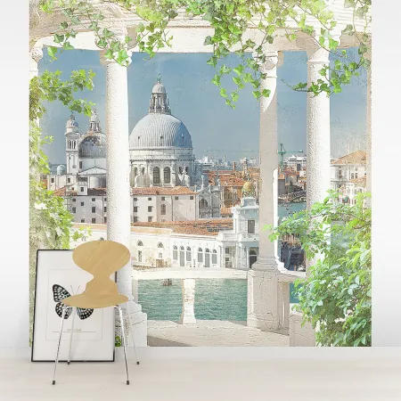 Фотообои Балкон с видом на Венецию, арт. 58165, пример фотообоев на стене